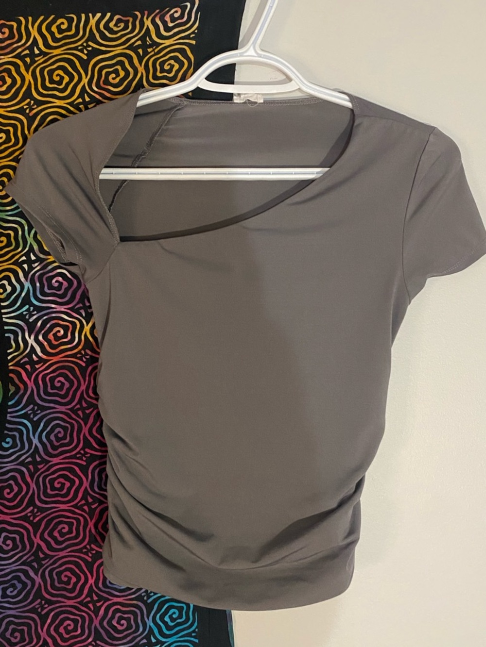 Grey asymmetrical garage short sleeve top